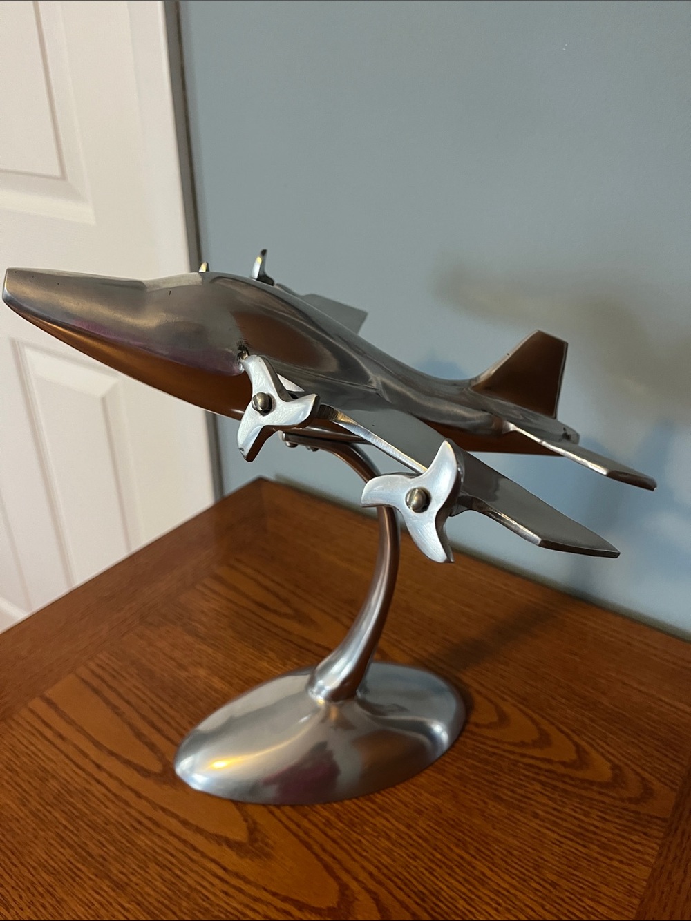 Decorative Metallic Airplane Sculpture - Silver Finish